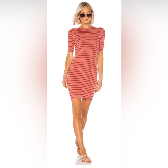 Dresses & Skirts - Enza Costa Rib Short Sleeve Mini Dress in Pink Sand & Red
